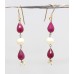Dangle Drop Earrings Real 14K (585) Yellow Gold Natural Ruby Briolette & Freshwater Pearl Gem Stone Handmade Gift Women E331